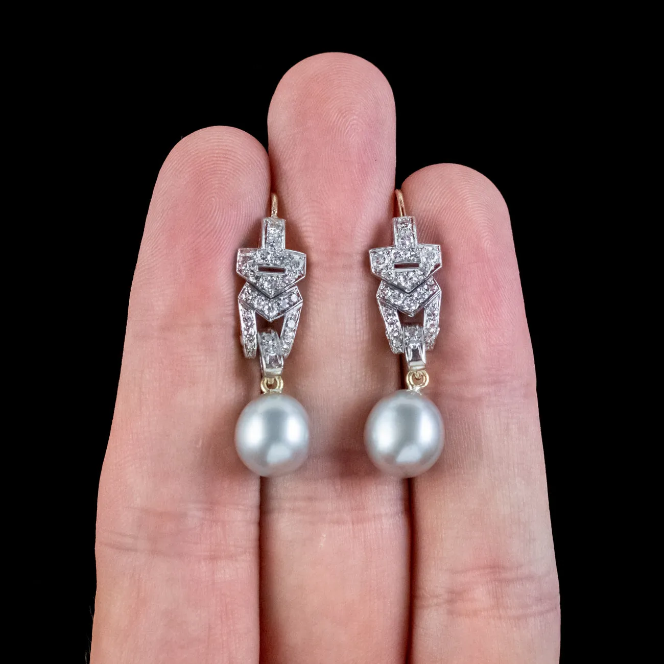 Art Deco Style Diamond Pearl Drop Earrings 1ct Of Diamond