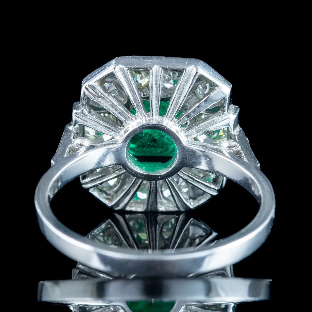 Art Deco Style Emerald Diamond Cluster Ring 1.8ct Emerald