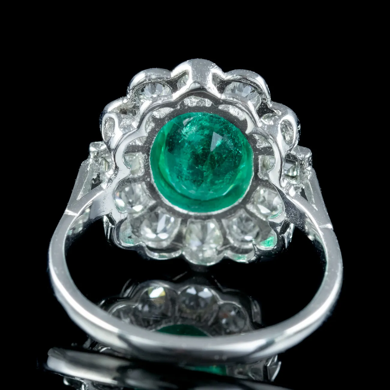 Art Deco Style Emerald Diamond Cluster Ring 2ct Emerald