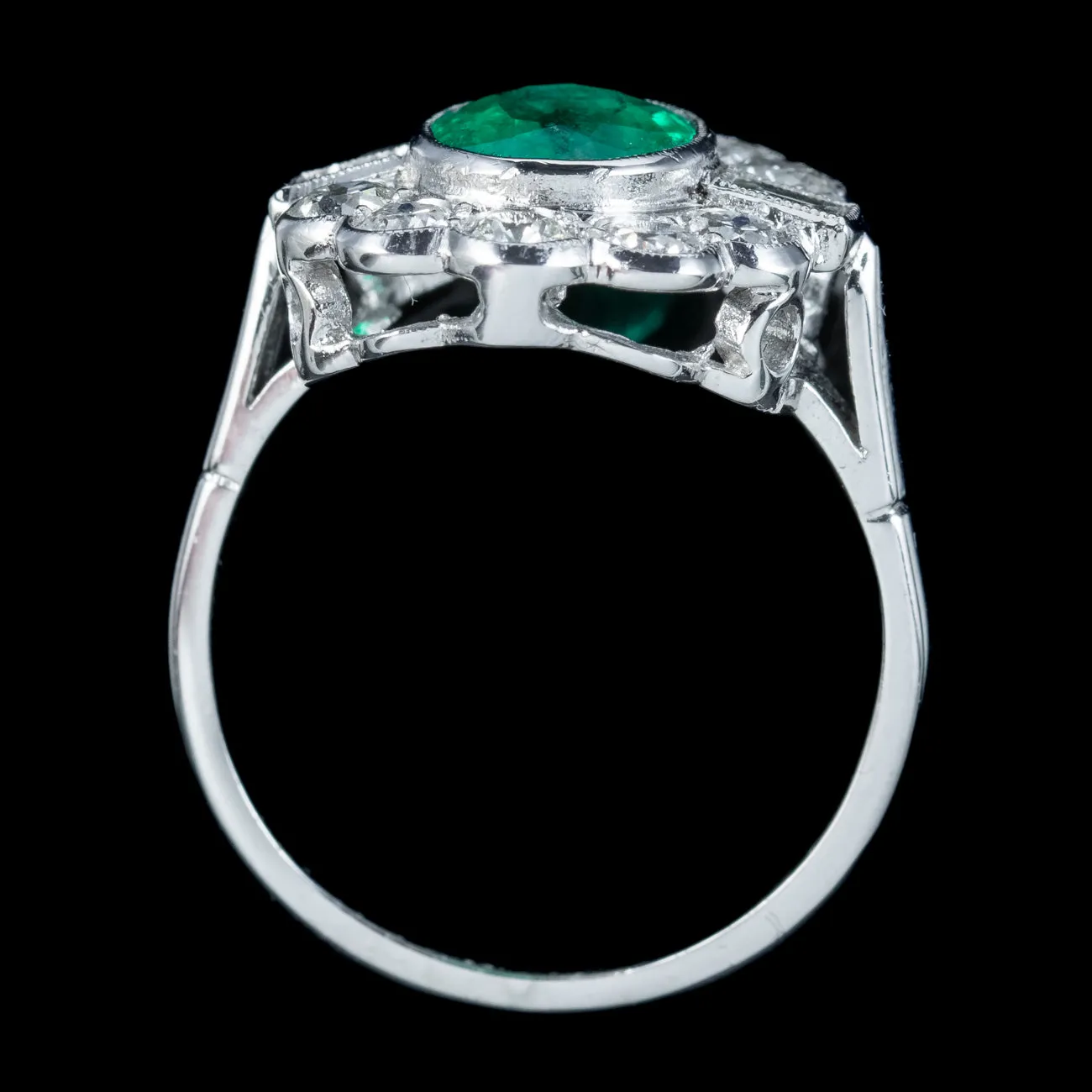 Art Deco Style Emerald Diamond Cluster Ring 2ct Emerald