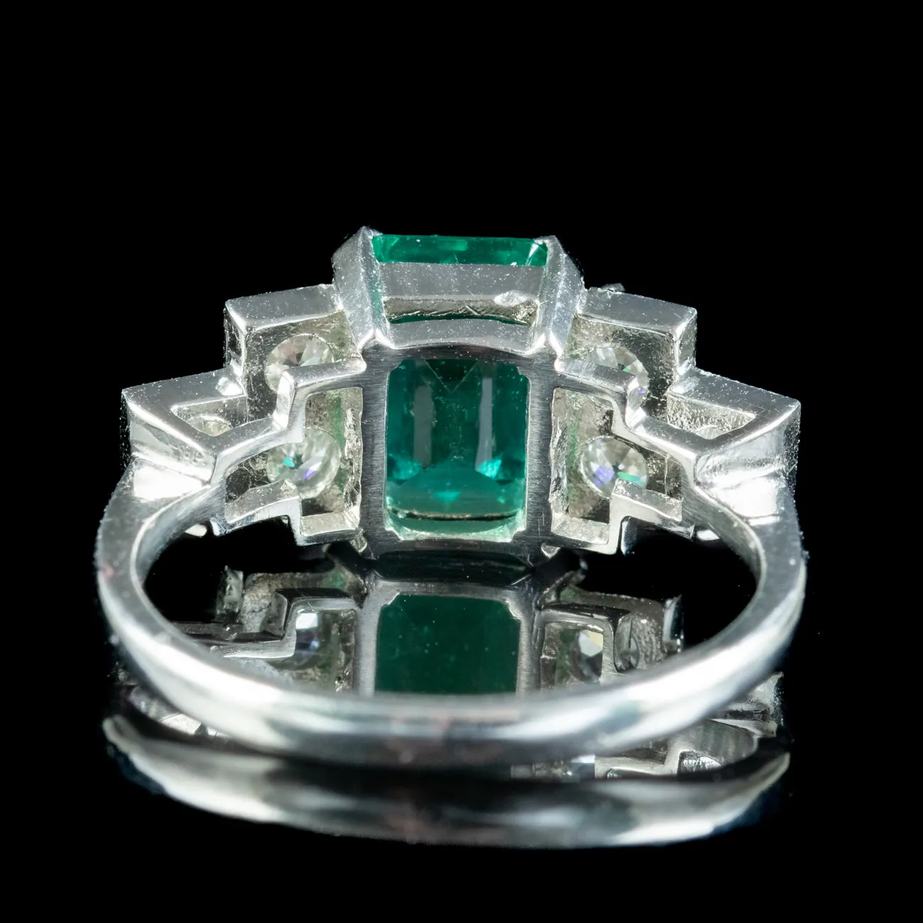 Art Deco Style Emerald Diamond Ring 1.8ct Emerald