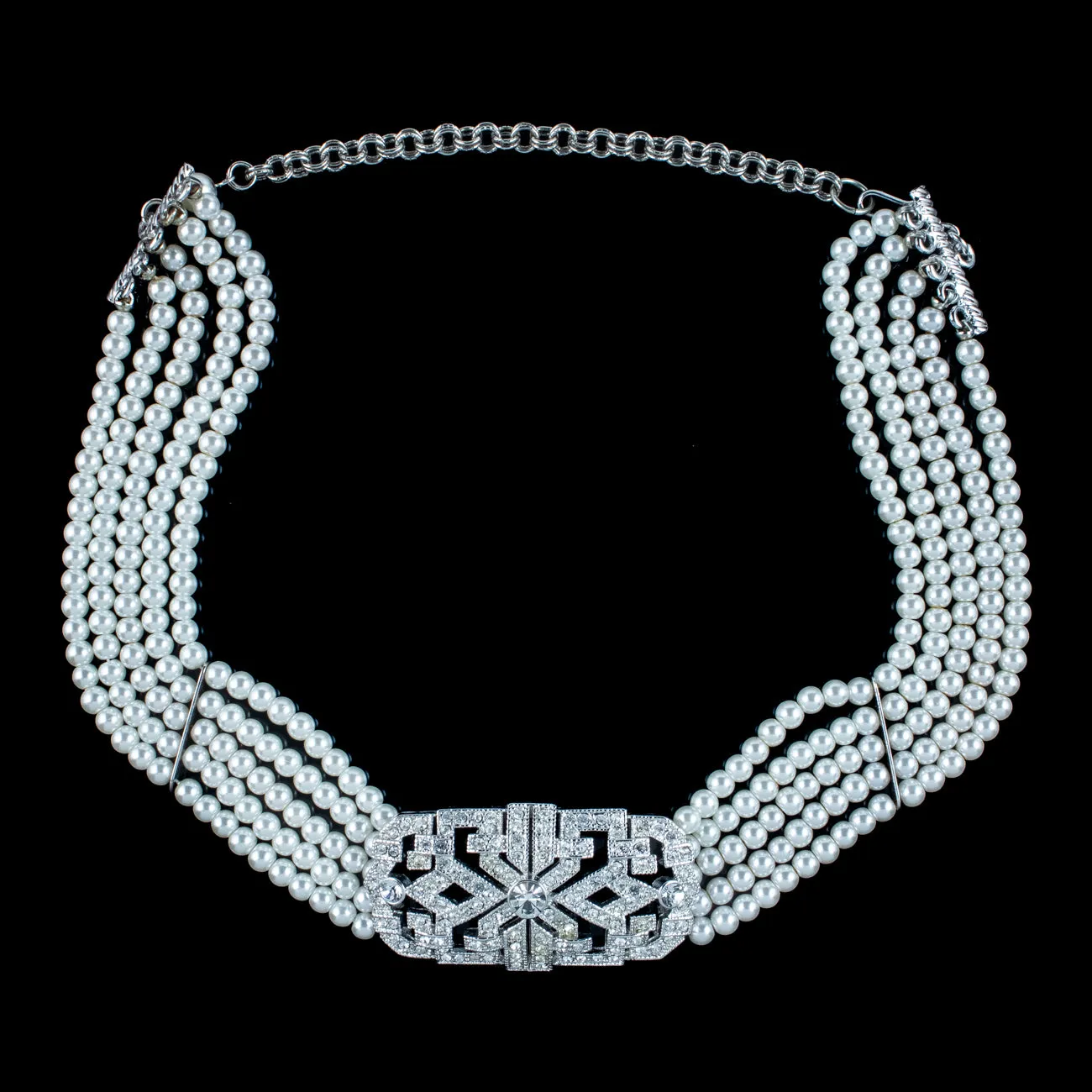 Art Deco Style Five Strand Pearl Choker Necklace