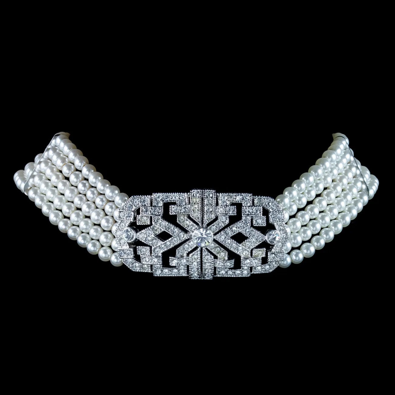 Art Deco Style Five Strand Pearl Choker Necklace