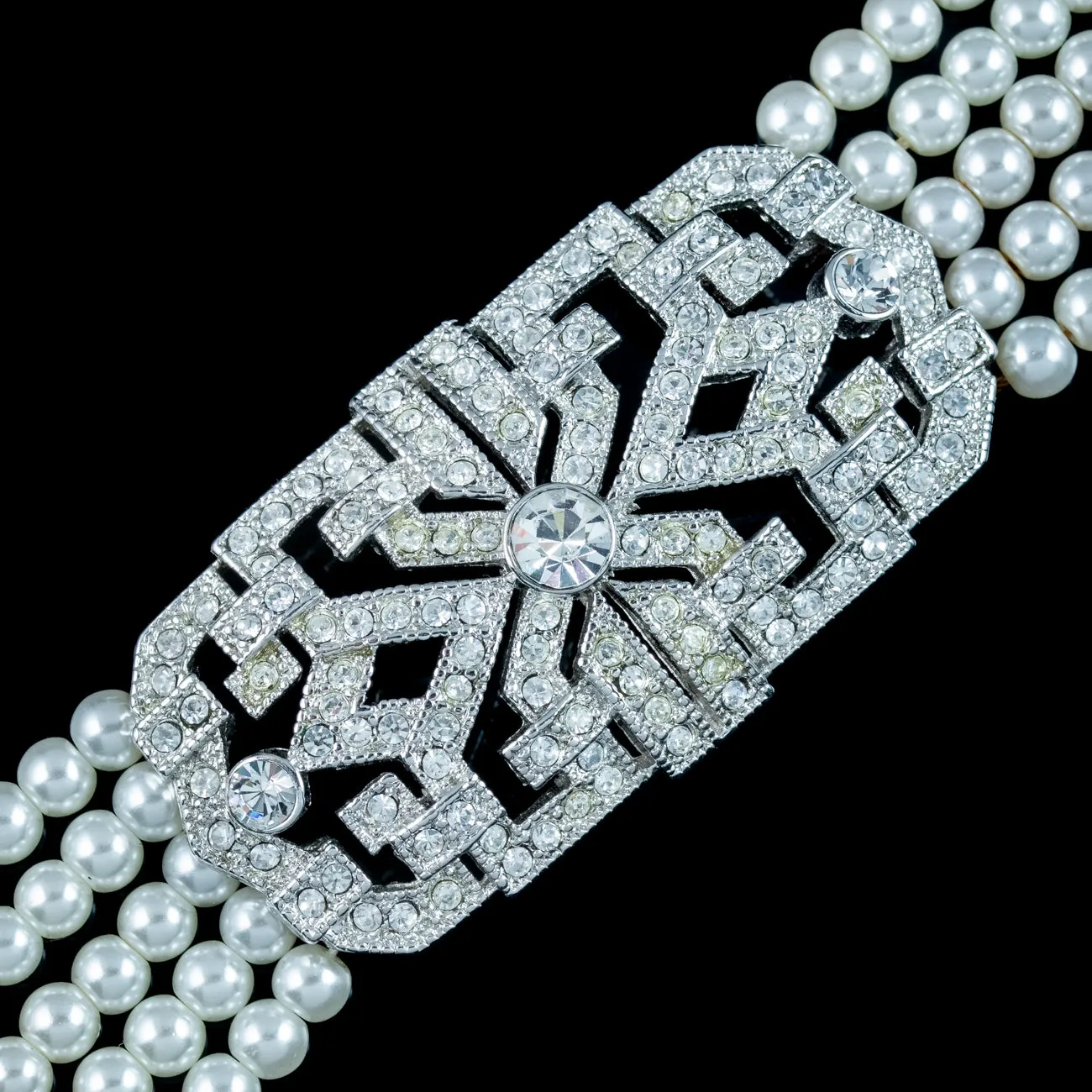 Art Deco Style Five Strand Pearl Choker Necklace