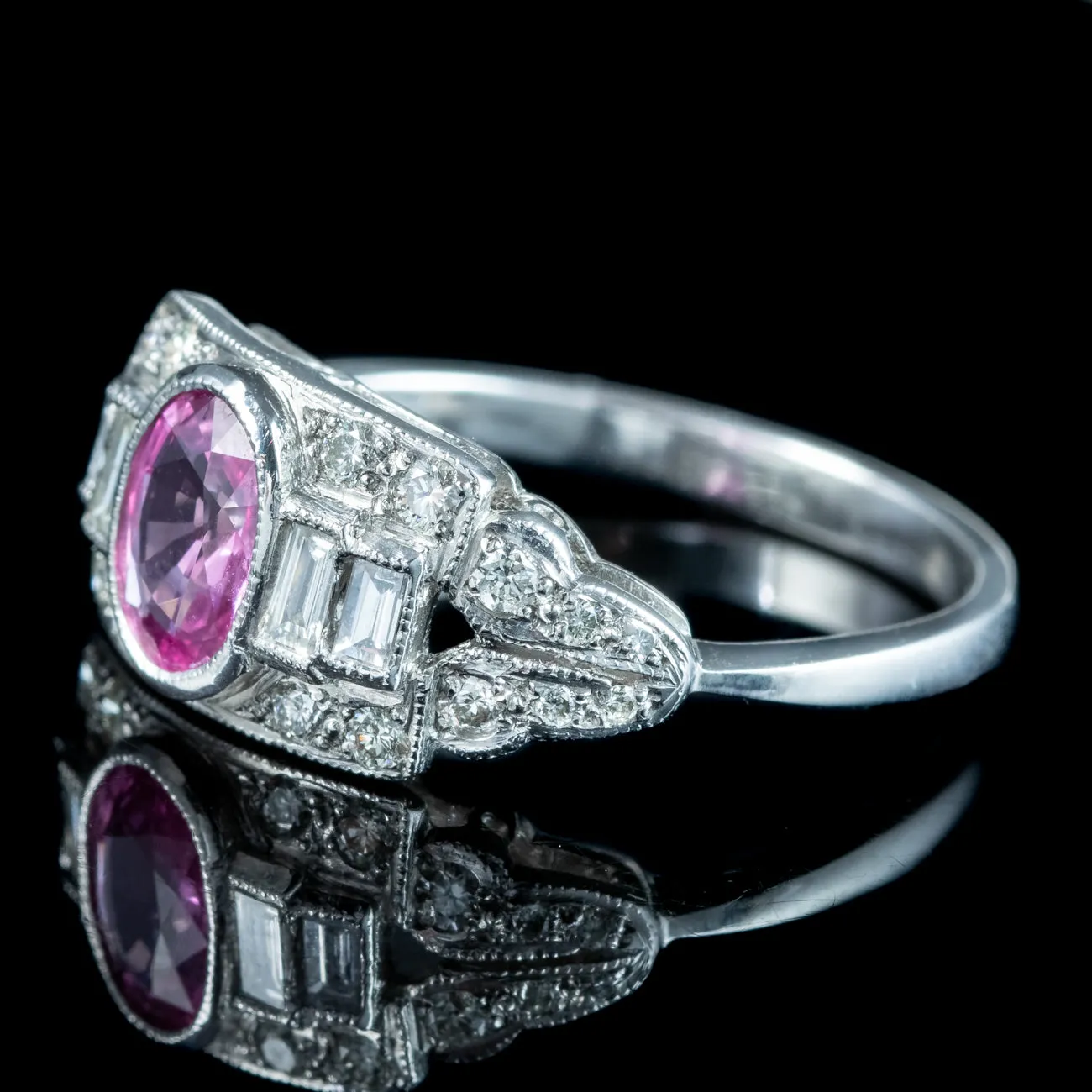 Art Deco Style Pink Sapphire Diamond Cluster Ring 0.65ct Sapphire