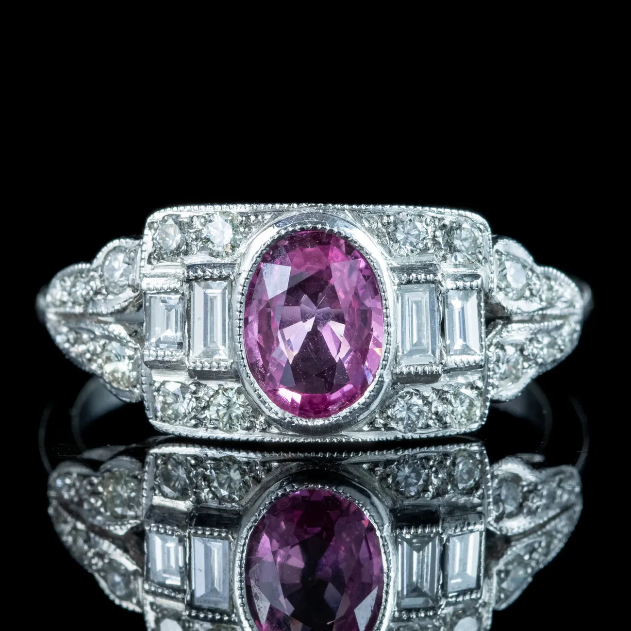 Art Deco Style Pink Sapphire Diamond Cluster Ring 0.65ct Sapphire