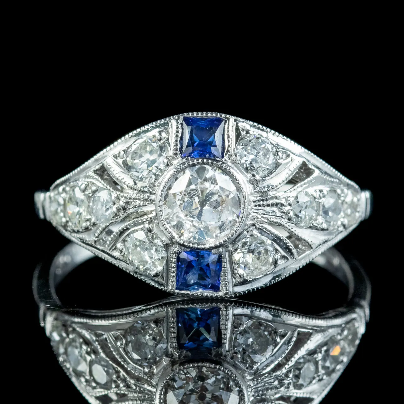 Art Deco Style Sapphire Diamond Cluster Ring 1.05ct Of Diamond