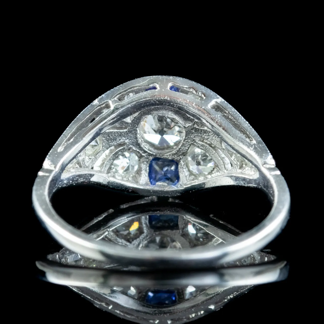 Art Deco Style Sapphire Diamond Cluster Ring 1.05ct Of Diamond