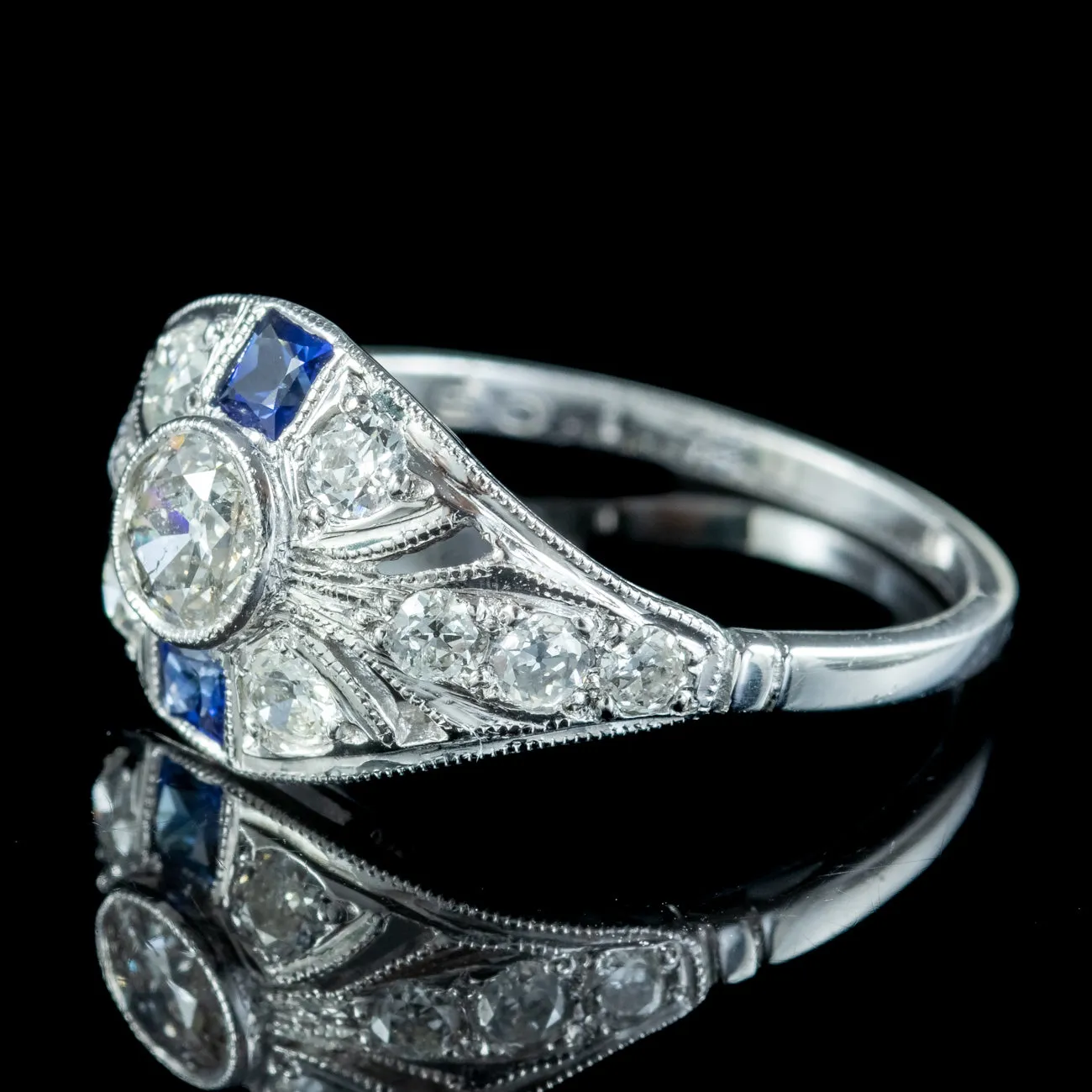 Art Deco Style Sapphire Diamond Cluster Ring 1.05ct Of Diamond