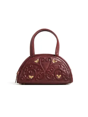 Art N Vintage Artisan-Crafted Leather Bag with Swirl Embossing and Brass Accents Brown