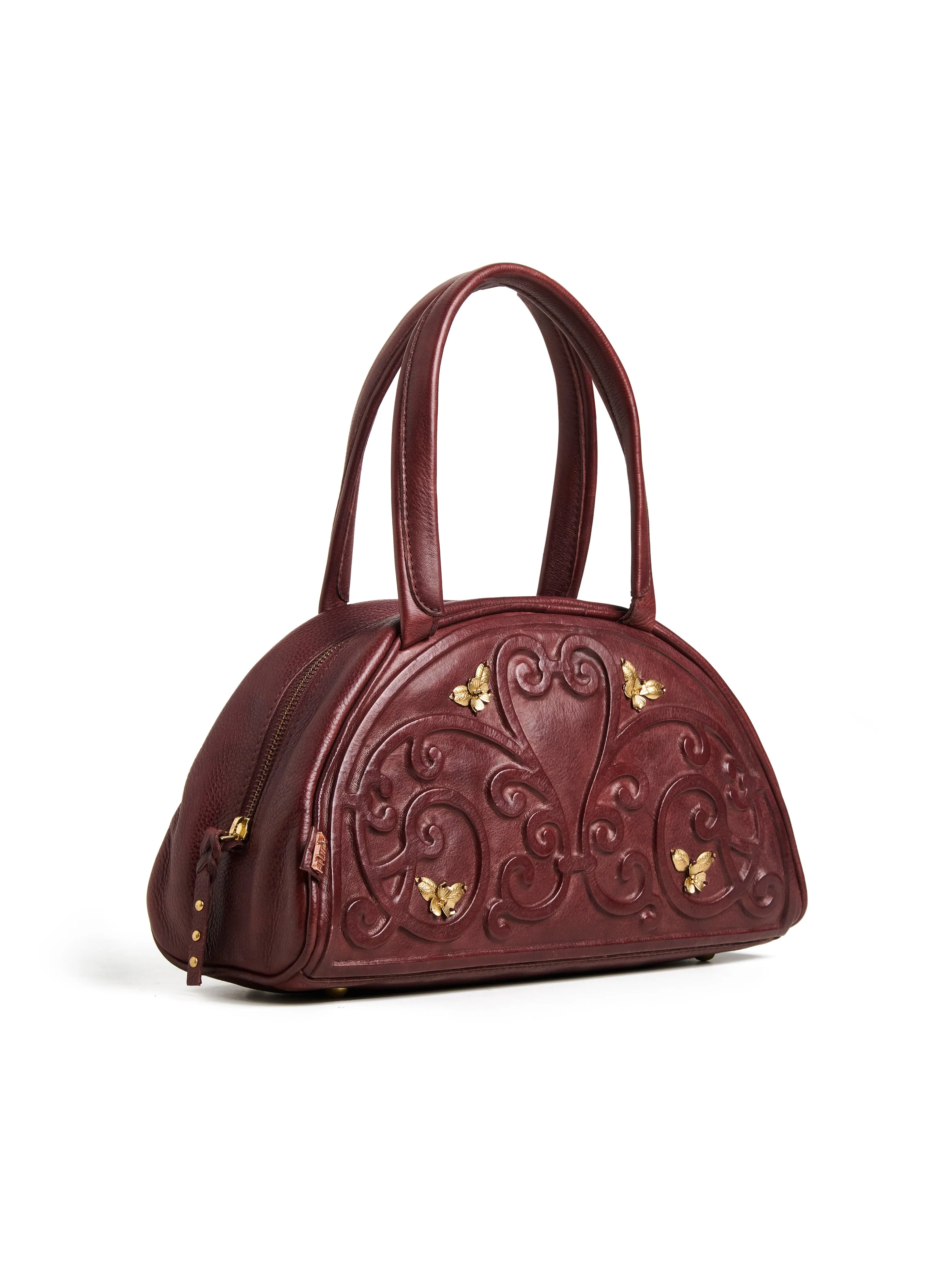 Art N Vintage Artisan-Crafted Leather Bag with Swirl Embossing and Brass Accents Brown