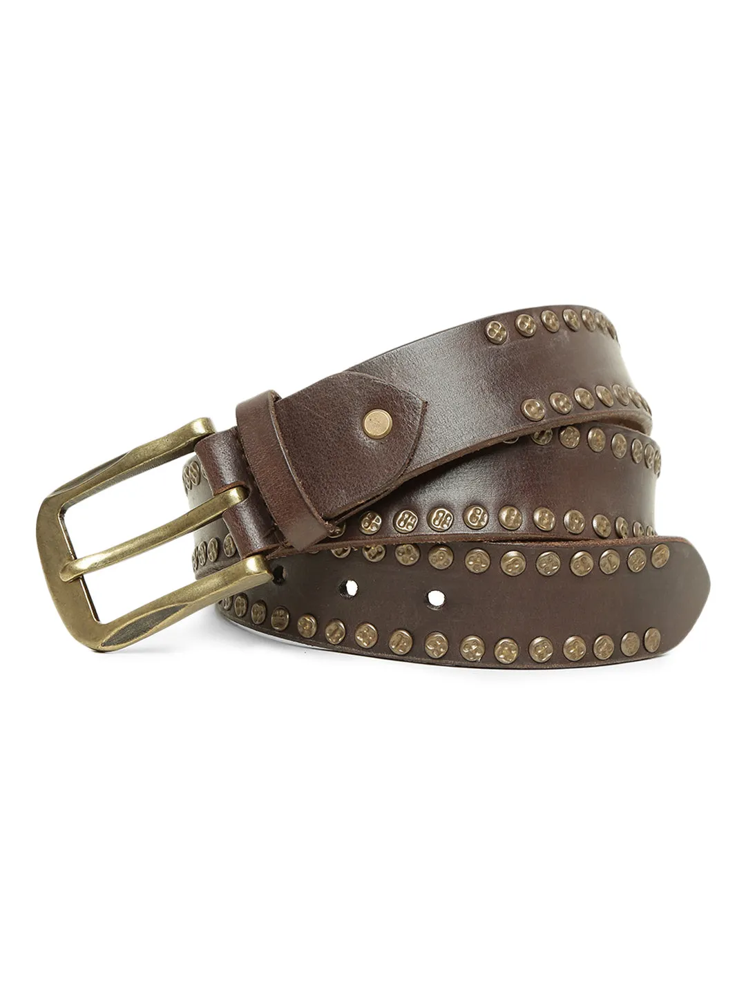 Art N Vintage Premium Brown Genuine Leather Studded Men's Belt - Stylish & Durable