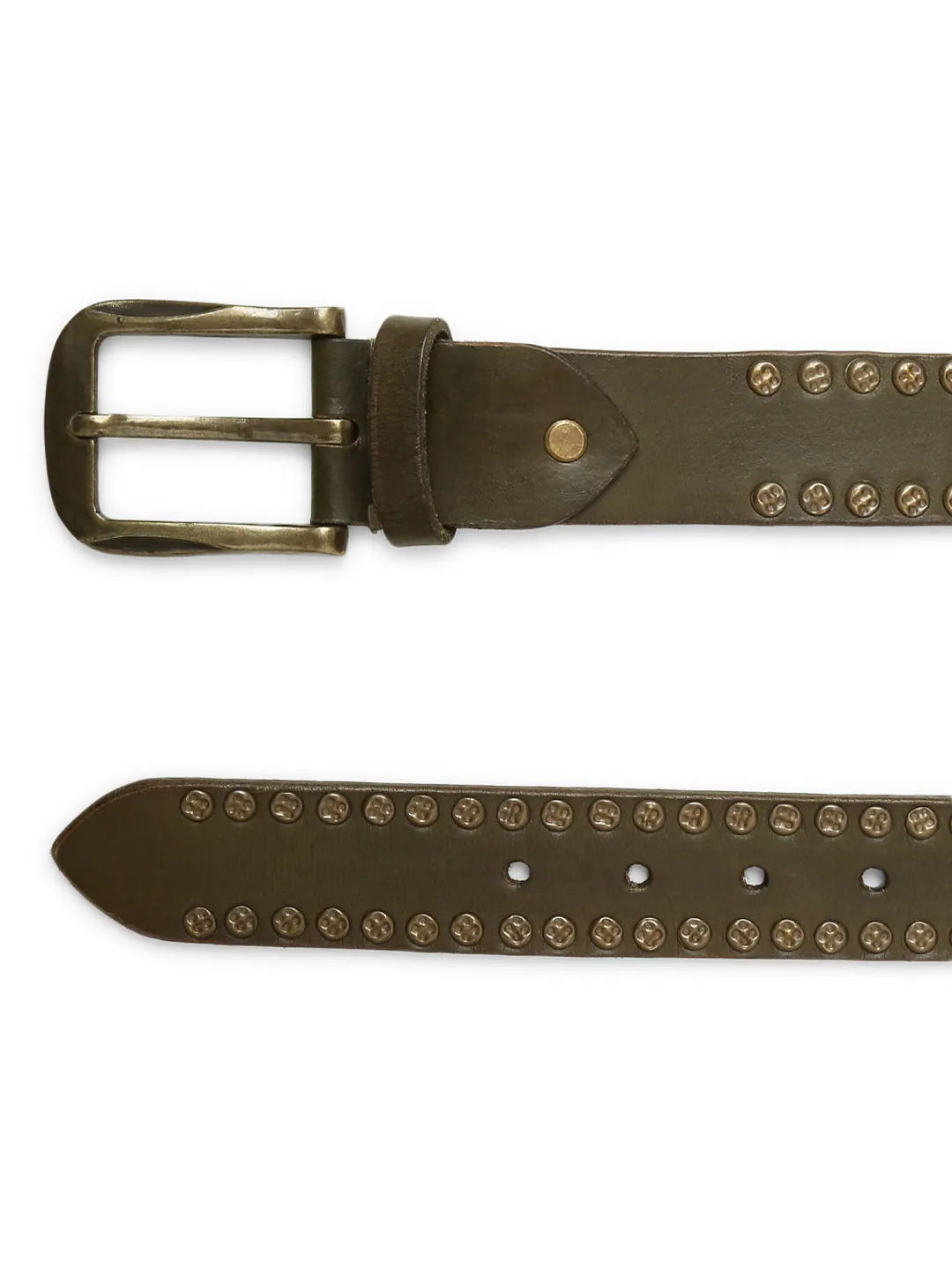 Art N Vintage Premium Olive Genuine Leather Studded Men's Belt - Stylish & Durable