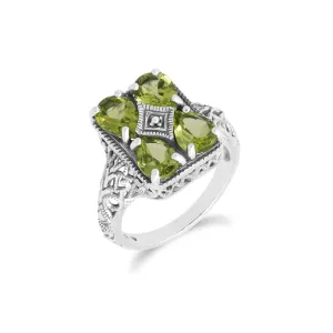 Art Nouveau Inspirierter Peridot Statement Ring in 925 Sterling Silber