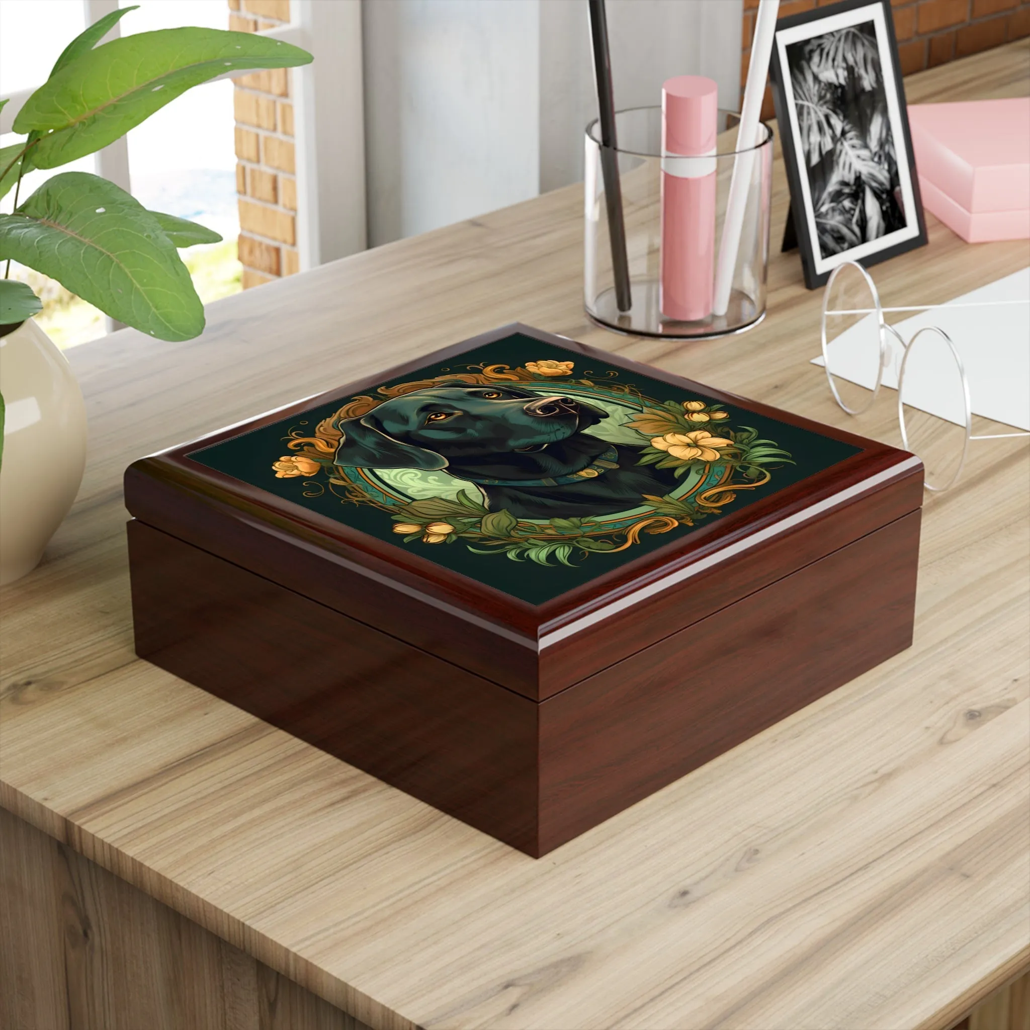 Art Nouveau Labrador Retriever Portrait Art Print Gift and Jewelry Box