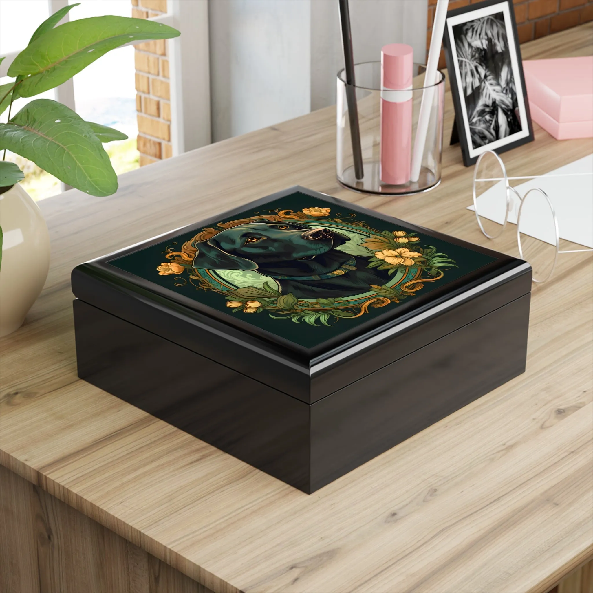 Art Nouveau Labrador Retriever Portrait Art Print Gift and Jewelry Box