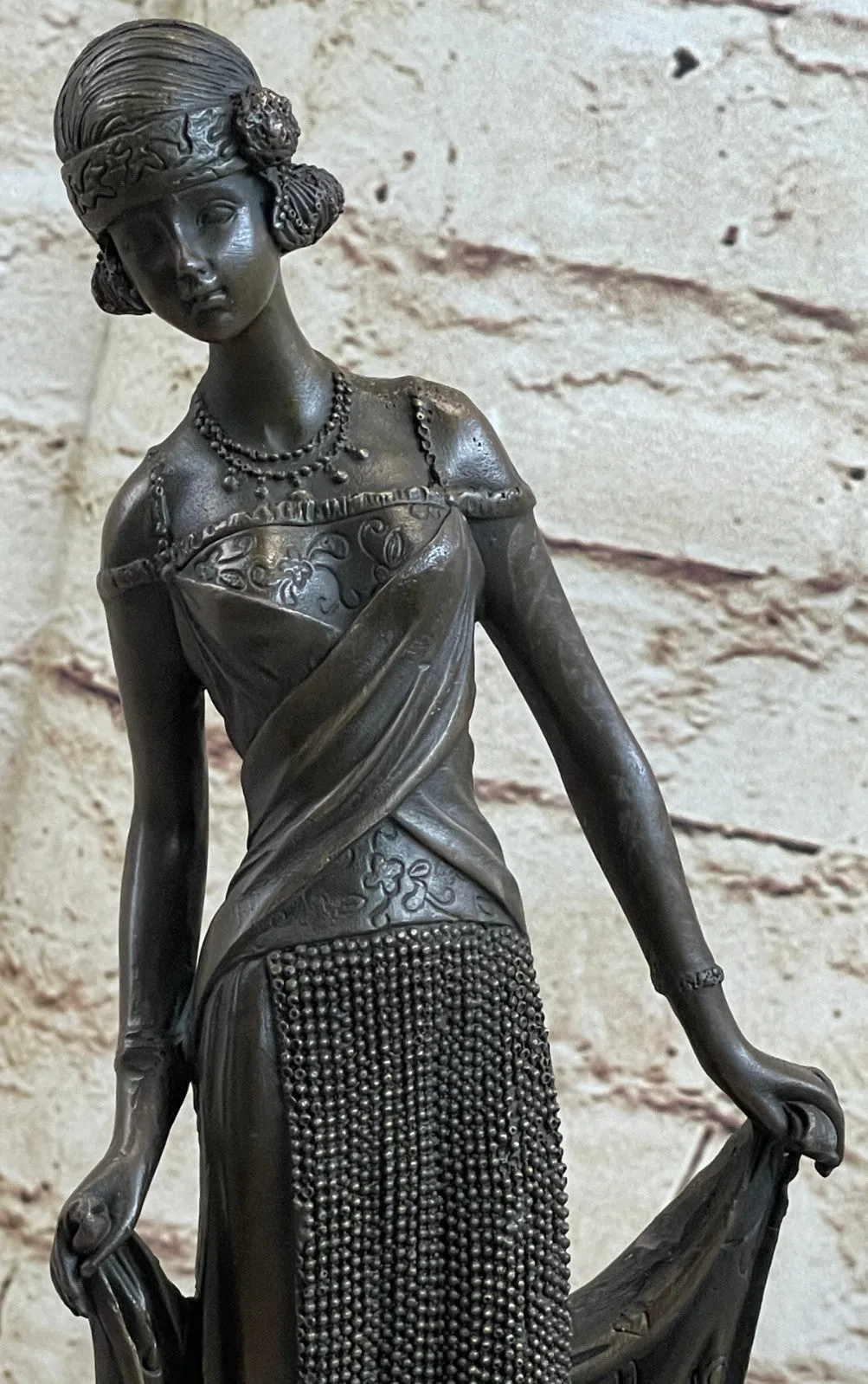 Art Nouveau Sexy Woman wearing Jewelry  Very Detailed Bronze Sculpture Decor Sal