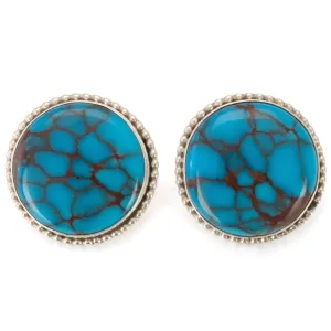 Art Platero Prince Turquoise Circular USA Native American Made 925 Sterling Silver Earrings with Stud Backing