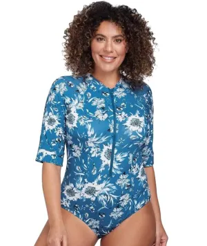 Artesands Fleur Du Champ Short Sleeve Sunsafe One Piece Swimsuit - Cerulean