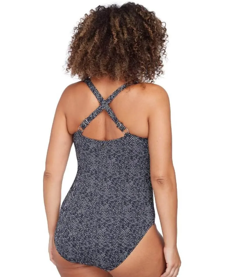 Artesands Zig Zag Botticelli Twist Front C-DD Cup One Piece Swimsuit - Black