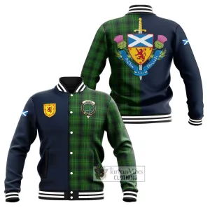 Arthur Highland Tartan Baseball Jacket Alba with Scottish Lion Royal Arm Half Style