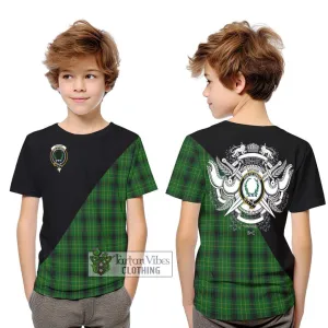 Arthur Highland Tartan Kid T-Shirt with Family Crest and Military Logo Style