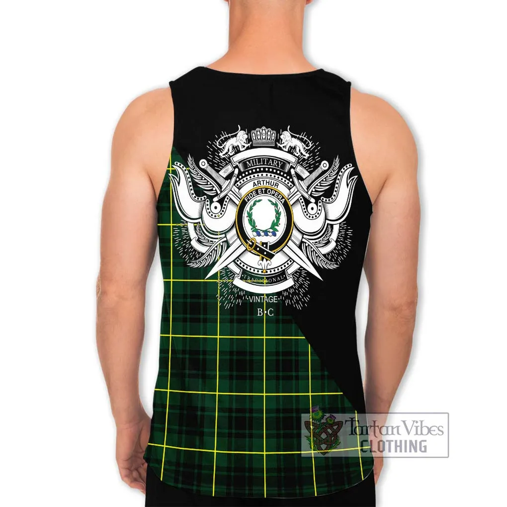 Arthur Modern Tartan Men's Tank Top with Family Crest and Military Logo Style