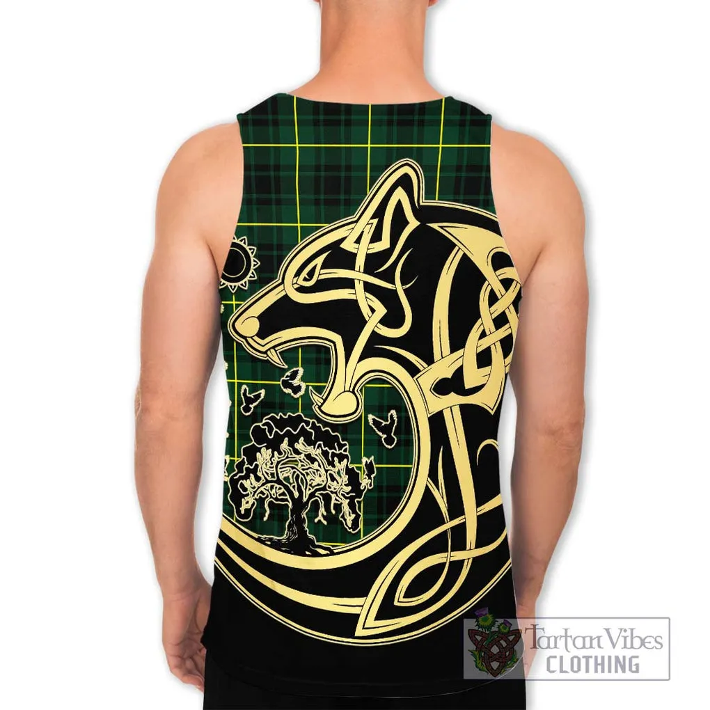 Arthur Modern Tartan Men's Tank Top with Family Crest Celtic Wolf Style