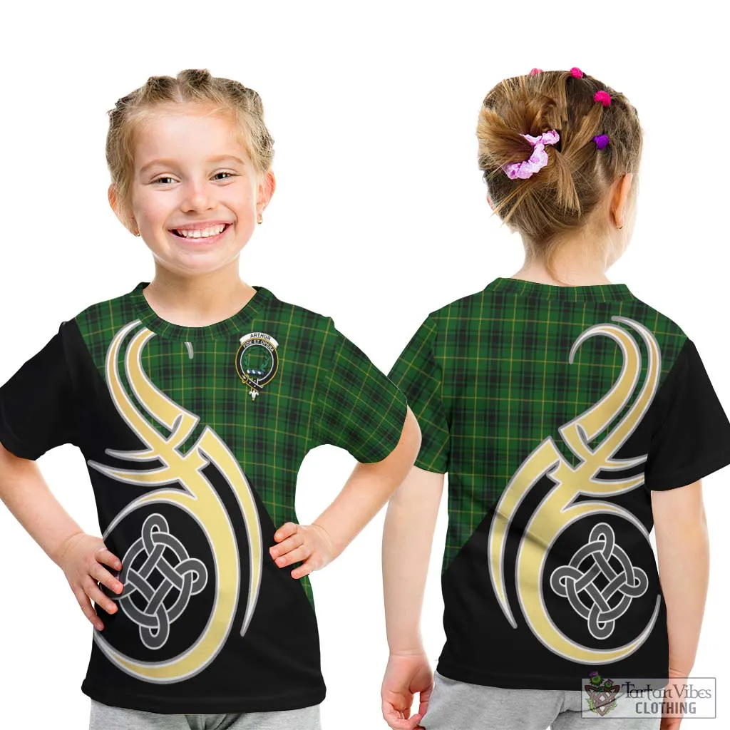 Arthur Tartan Kid T-Shirt with Family Crest and Celtic Symbol Style