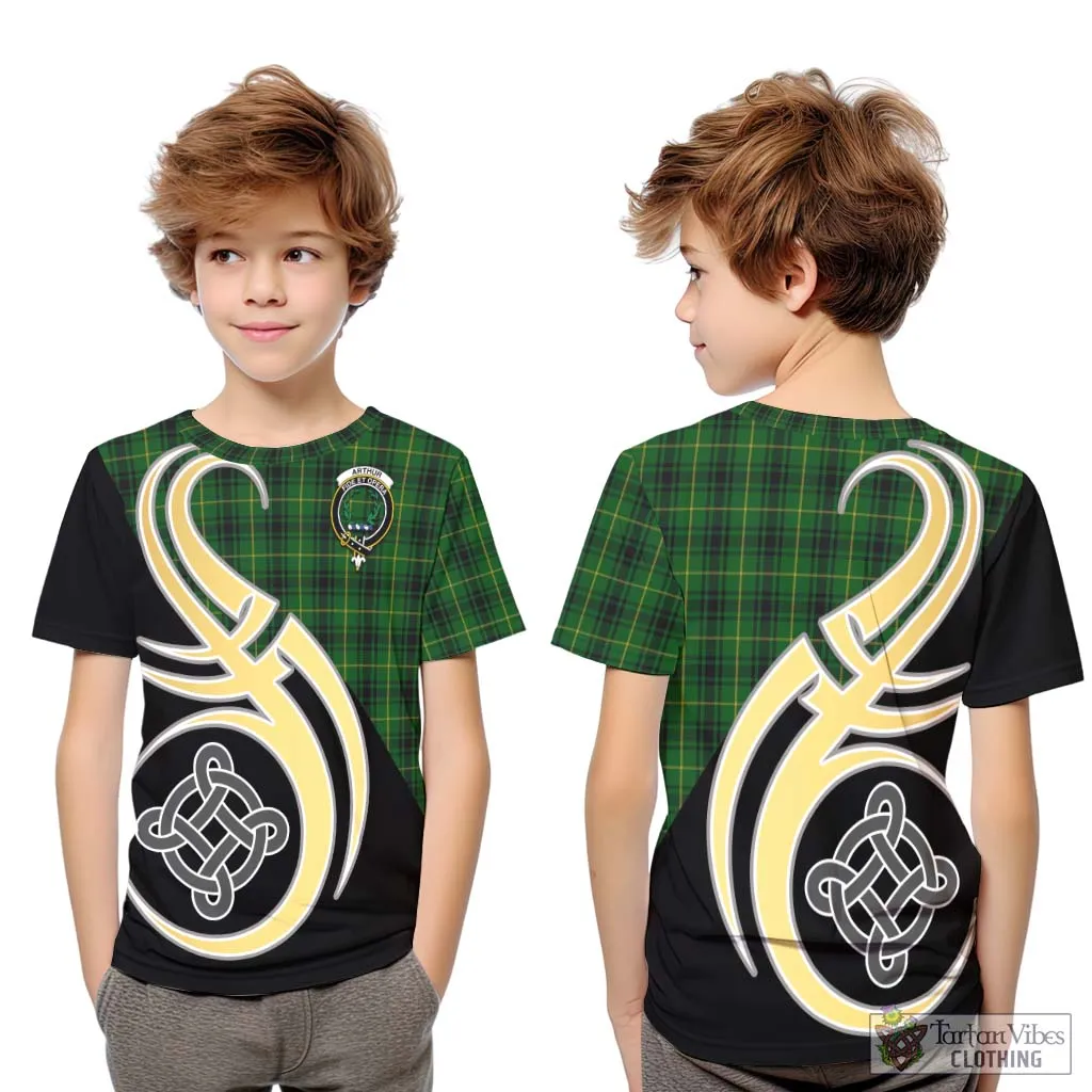 Arthur Tartan Kid T-Shirt with Family Crest and Celtic Symbol Style