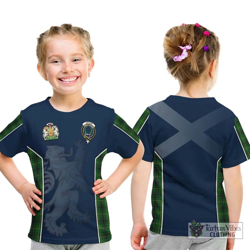 Arthur Tartan Kid T-Shirt with Family Crest and Lion Rampant Vibes Sport Style