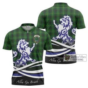 Arthur Tartan Zipper Polo Shirt with Alba Gu Brath Regal Lion Emblem