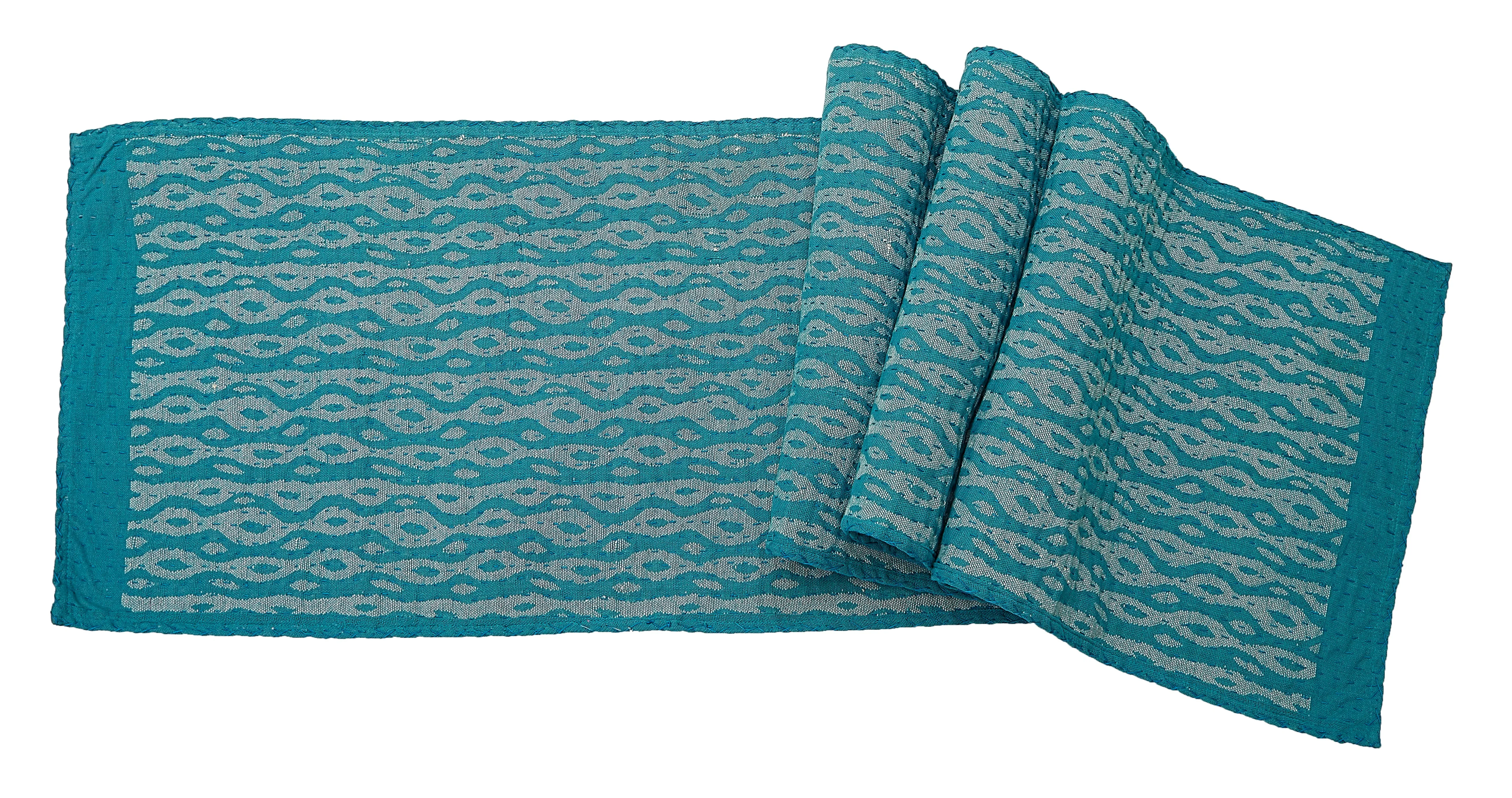 Artisan Hand Loomed Cotton Table Runner - Blue Ocean - 18"x96"