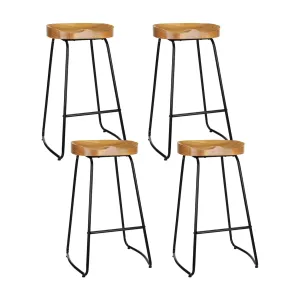 Artiss Set of 4 Elm Wood Backless Bar Stools 75cm - Black and Light Natural