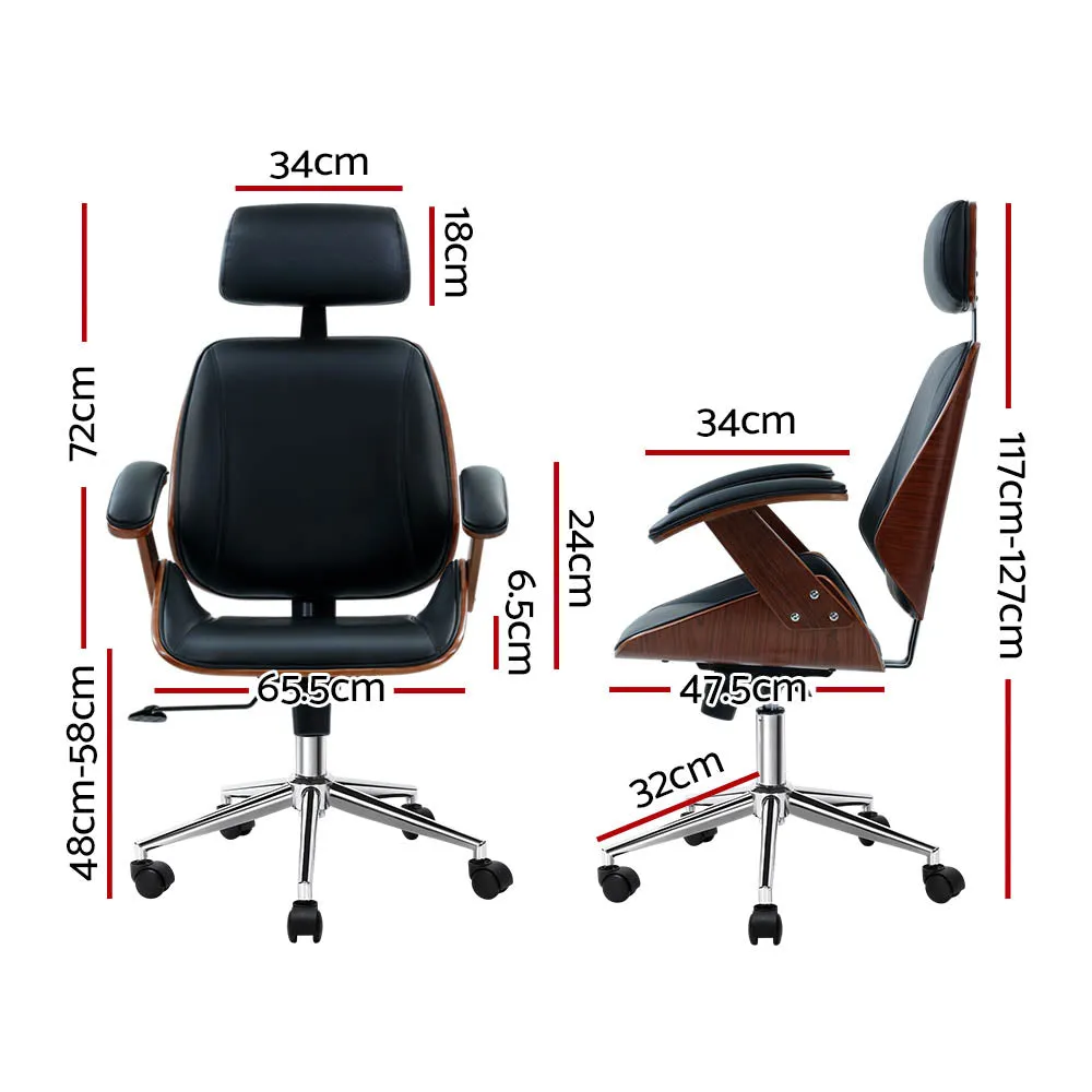 Artiss Wooden Office Chair Computer Gaming Chairs Executive Leather Black