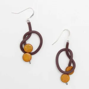 Artistic Brown and Yellow Rubber Tubing Earrings