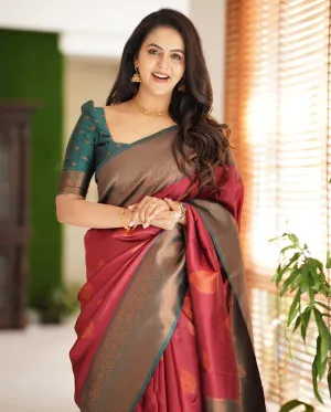 Artistic Maroon Soft Silk Saree With Splendorous Blouse Piece