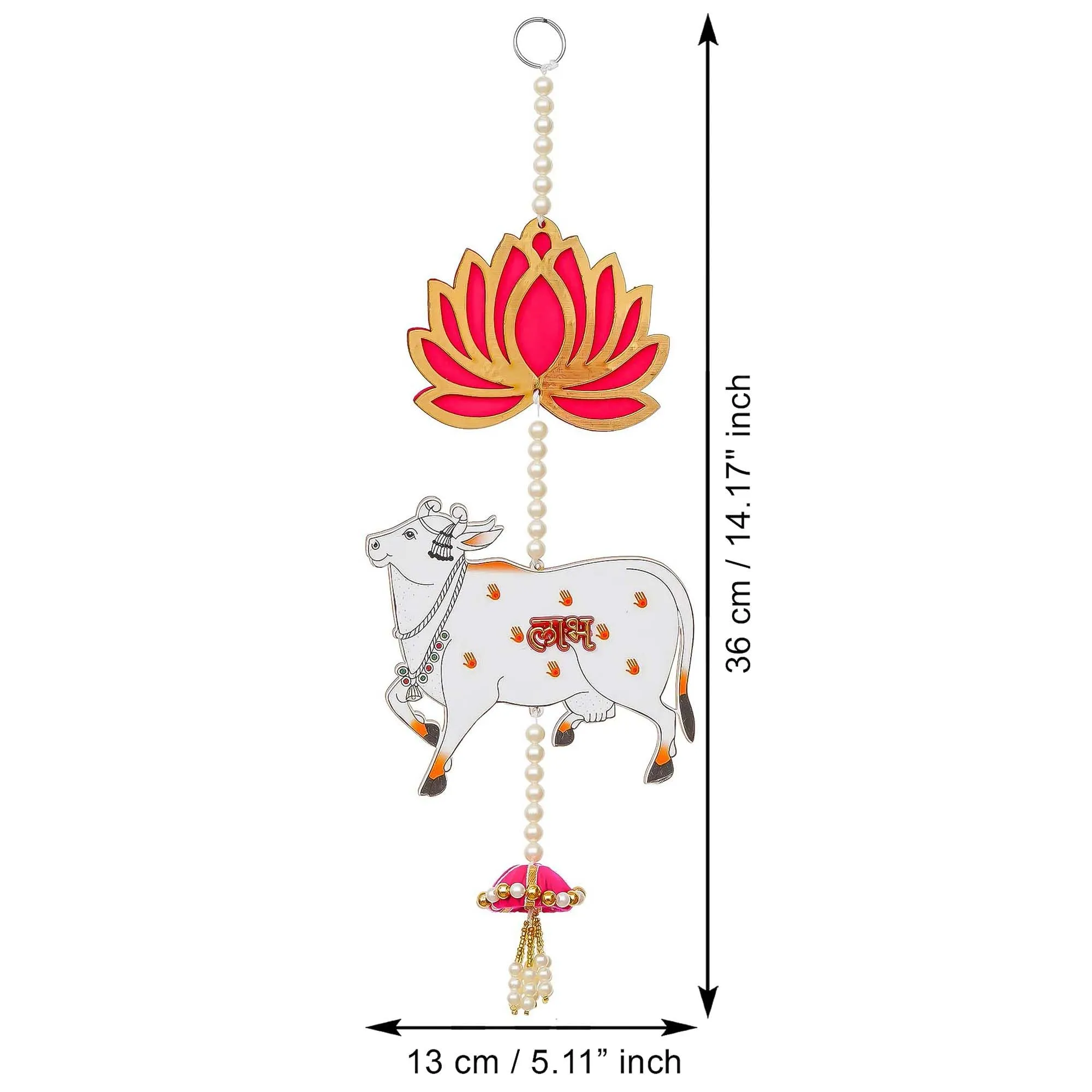 Artisyn Lotus, Cow, Pink Tassel Style Shubh Labh Hanging for Diwali Ganesh Chaturthi Navratri Decoration- Floral Wall Hangings for Home Temple Main Door Entrance-Diwali Decoration Items- Pack of 1