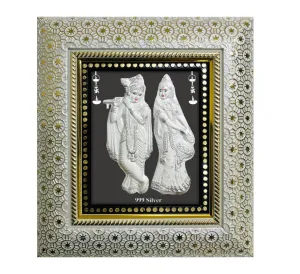 ARTSMINE 999 Pure Silver Radha Krishna Frame | Purity Certificate | Size H*L - 22*20 CM | For Pooja Room, Wedding & Corporate Gift | Handmade Frame