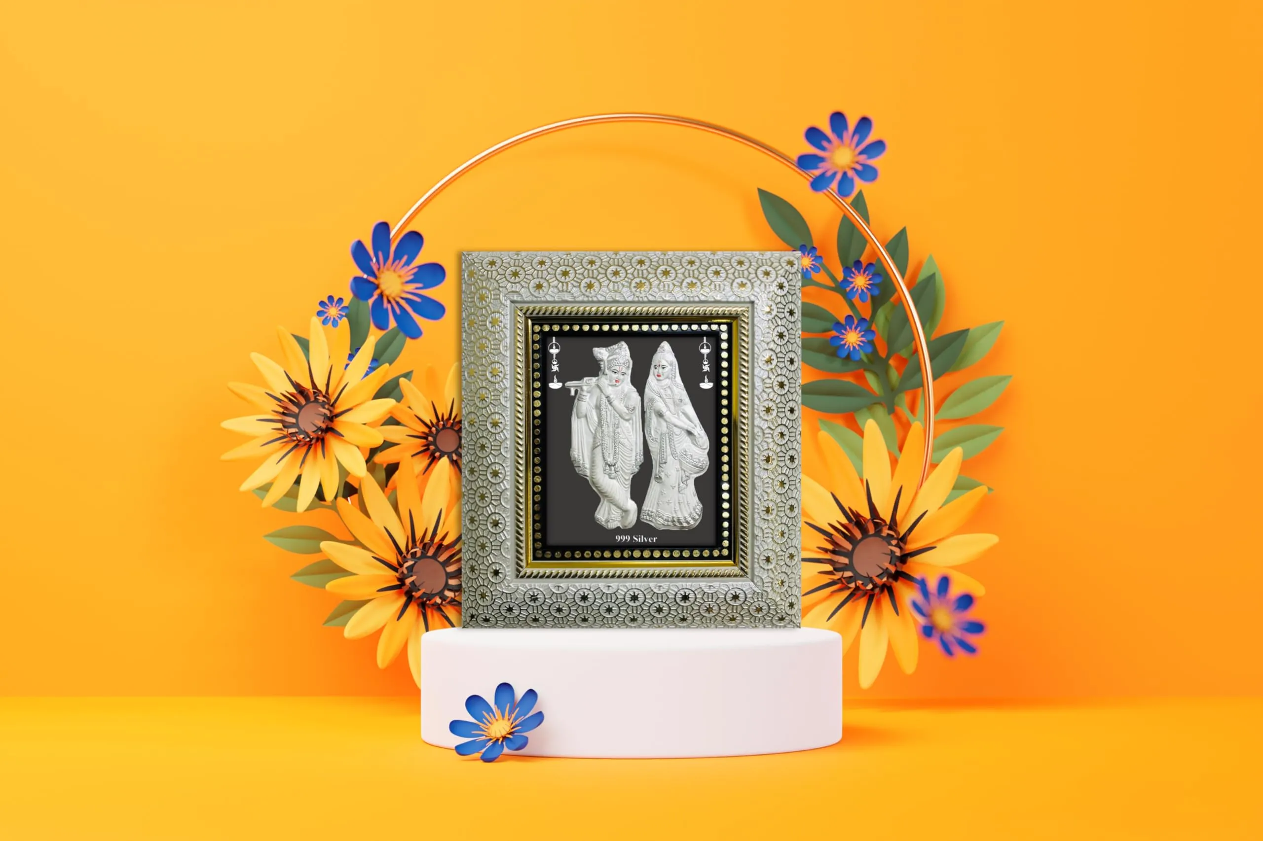 ARTSMINE 999 Pure Silver Radha Krishna Frame | Purity Certificate | Size H*L - 22*20 CM | For Pooja Room, Wedding & Corporate Gift | Handmade Frame