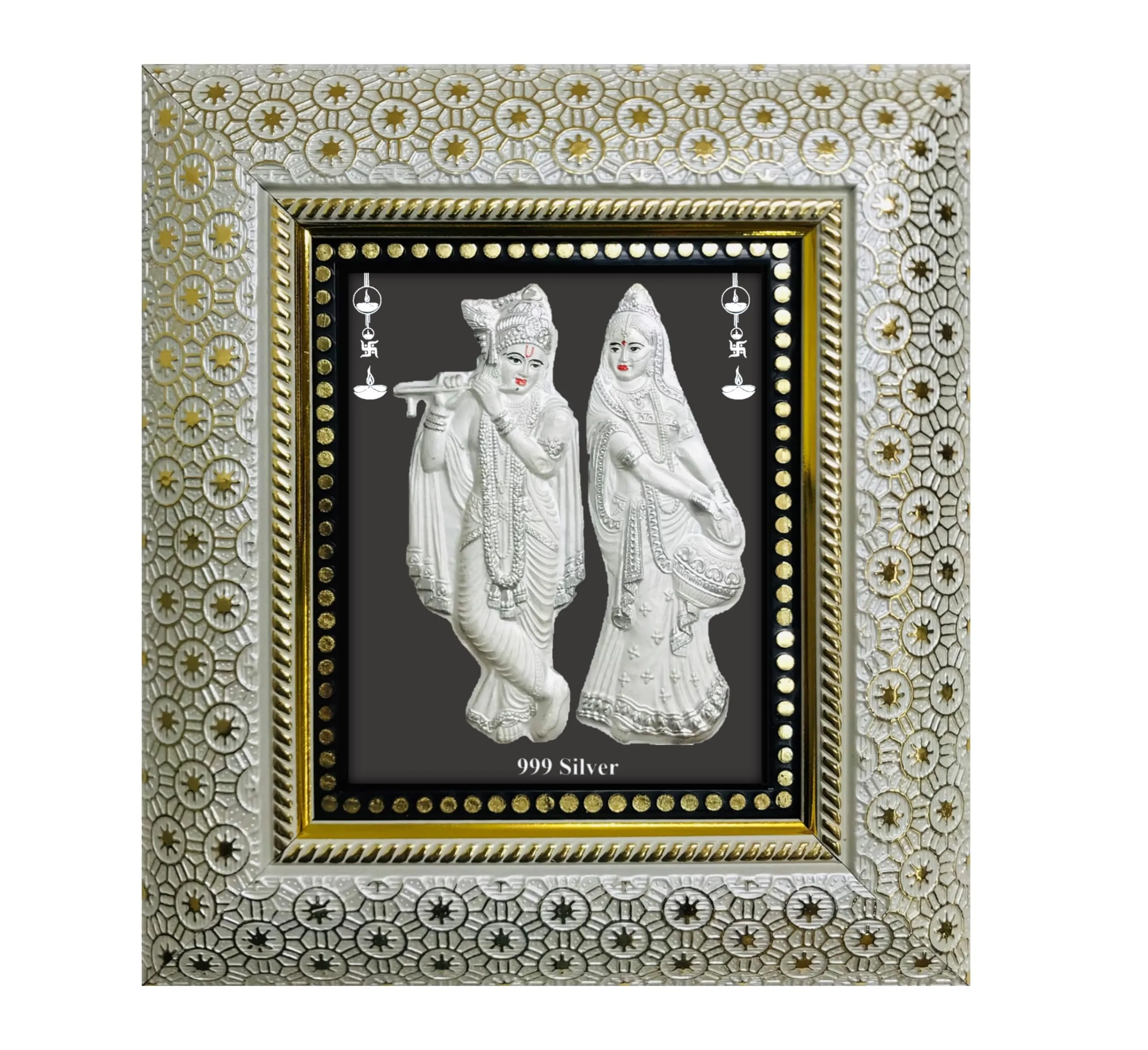 ARTSMINE 999 Pure Silver Radha Krishna Frame | Purity Certificate | Size H*L - 22*20 CM | For Pooja Room, Wedding & Corporate Gift | Handmade Frame