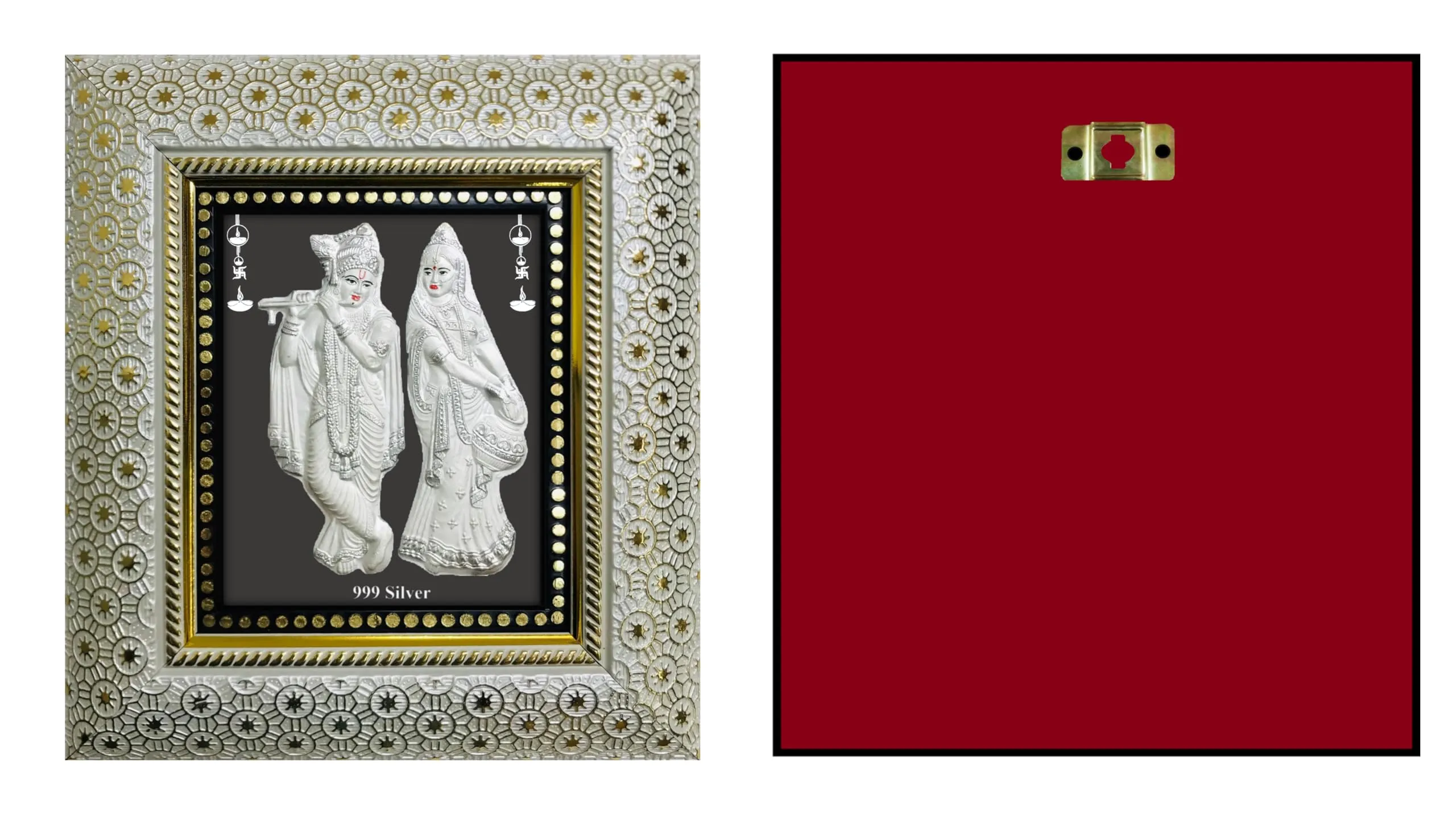 ARTSMINE 999 Pure Silver Radha Krishna Frame | Purity Certificate | Size H*L - 22*20 CM | For Pooja Room, Wedding & Corporate Gift | Handmade Frame