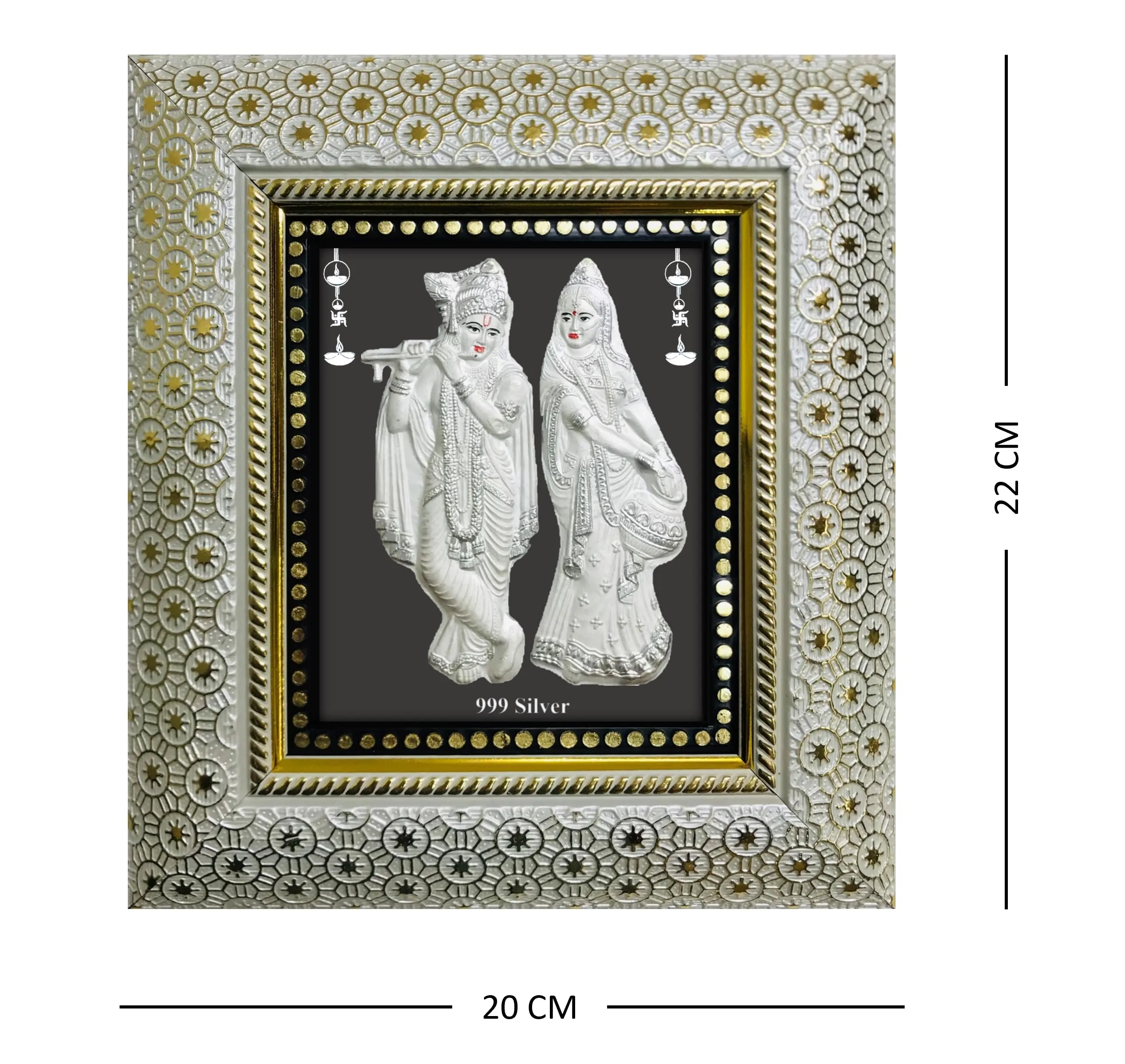 ARTSMINE 999 Pure Silver Radha Krishna Frame | Purity Certificate | Size H*L - 22*20 CM | For Pooja Room, Wedding & Corporate Gift | Handmade Frame