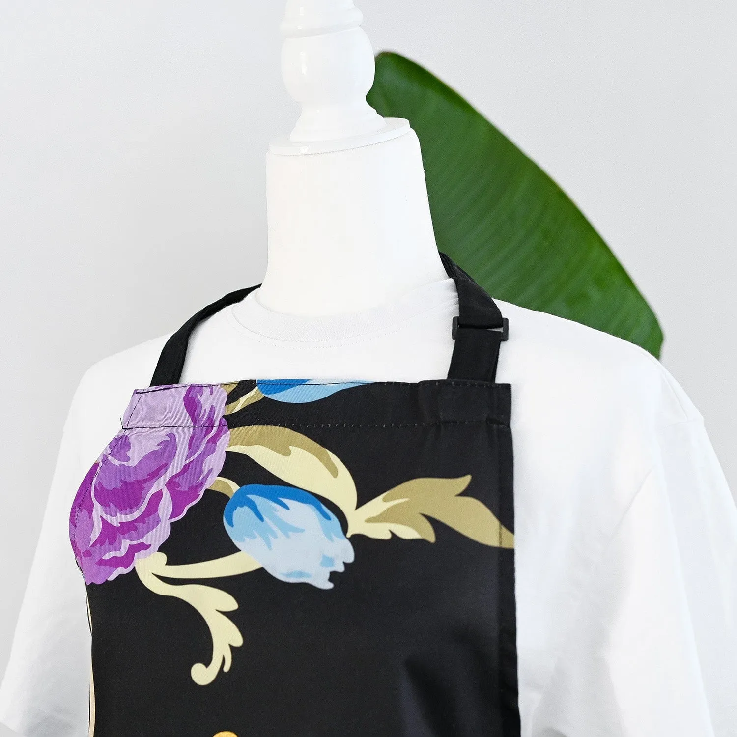 Artsy Apron: Blue & Purple Ornamental Bouquet - Black