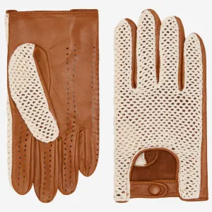 Arturo (cognac) - Hand-sewn Italian crochet driving gloves from lambskin leather