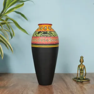 Artysta 'Madhubani Border 9 Inch Black Hand-Painted Terracotta Flower Vases, Terracotta Decorative for Home Earthen Flower Vase Pots for Home