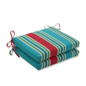 Aruba Stripe Turq/Coral Squared Corners Seat Cushion (Set Of 2)