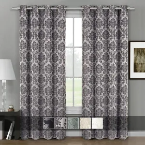 Aryanna Classic Damask Floral Curtains Jacquard Grommet Panels (Set of 2)