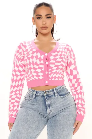 As If Checkered Cardigan - Pink/combo