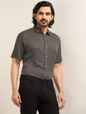 Ascot Black Printed Cotton Relaxed Fit Shirt